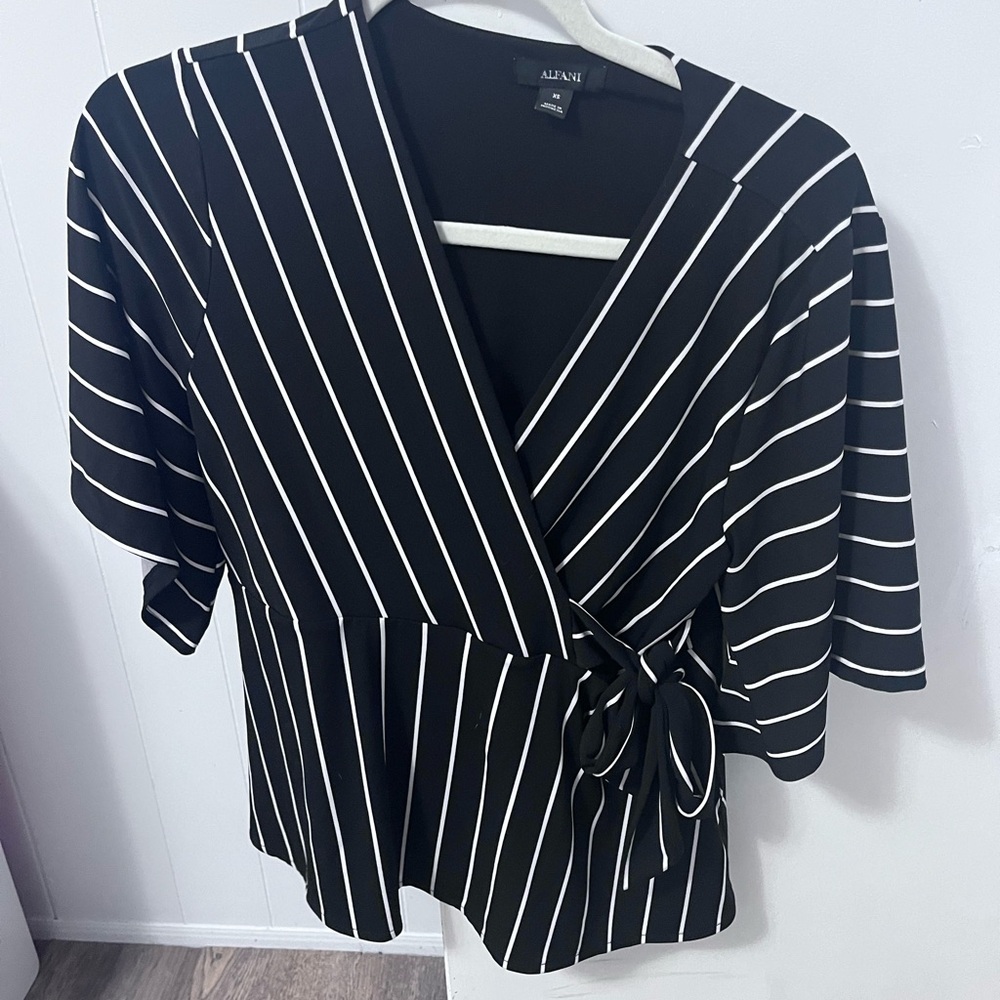 Alfani Black and White Striped Blouse never been worn